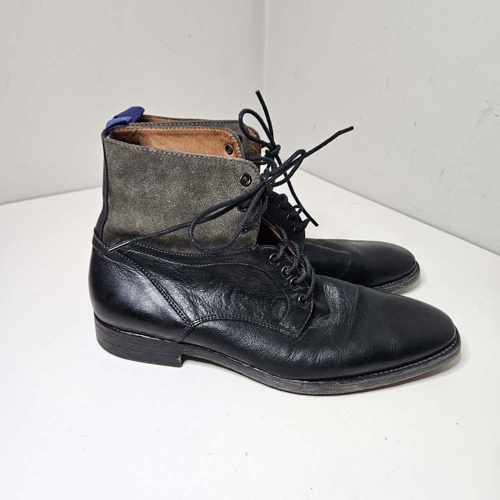 J&M Boots 1850 Black Leather & Gray Suede Men's 10.5 Steampunk Ankle